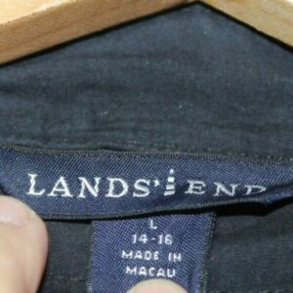 Lands End womens trench coat size L navy belted long vented back wool lined long - Picture 6 of 11